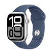 Apple Watch Series 10 GPS, koperta 42 mm z aluminium w kolorze srebrnym z paskiem sportowym w kolorze denim - rozmiar S/M