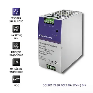 Qoltec Zasilacz na szynę DIN | 240W | 24V | 10A