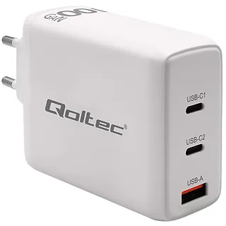 Qoltec Ładowarka sieciowa 100W GaN | 5-20V | 1.5-3A | 2xUSB-C PD | 1xUSBQC 3.0 | Biała