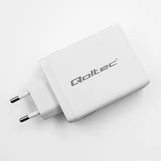 Qoltec Ładowarka sieciowa 100W GaN | 5-20V | 1.5-3A | 2xUSB-C PD | 1xUSBQC 3.0 | Biała