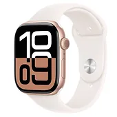 Apple Watch Series 10 GPS, koperta 42 mm z aluminium w kolorze różowego złota z paskiem sportowym w kolorze łagodnego różu - rozmiar S/M