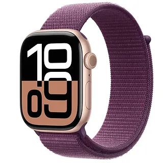 Apple Watch Series 10 GPS, koperta 46 mm z aluminium w kolorze różowego złota z opaską sportową w kolorze dojrzałej śliwki