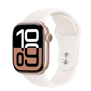 Apple Watch Series 10 GPS + Cellular, koperta 42 mm z aluminium w kolorze różowego złota z paskiem sportowym w kolorze łagodnego różu - rozmiar S/M