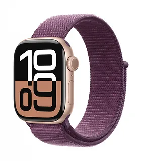 Apple Watch Series 10 GPS + Cellular, koperta 42 mm z aluminium w kolorze różowego złota z opaską sportową w kolorze dojrzałej śliwki