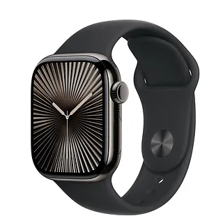 Apple Watch Series 10 GPS + Cellular, koperta 42 mm z tytanu w kolorze łupkowym z paskiem sportowym w kolorze czarnym - rozmiar M/L