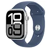 Apple Watch Series 10 GPS + Cellular, koperta 46 mm z aluminium w kolorze srebrnym z paskiem sportowy w kolorze denim - rozmiar M/L