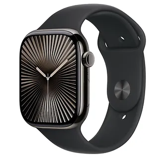 Apple Watch Series 10 GPS + Cellular, koperta 46 mm z tytanu w kolorze łupkowym z paskiem sportowym w kolorze czarnym - rozmiar S/M