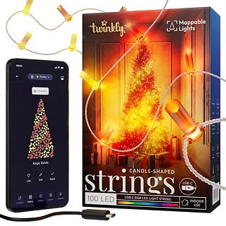 TWINKLY Inteligentne lampki dekoracyjne Strings USB-C (Candies) 100 LED RGB, świece, przezroczysty przewód, 6 m