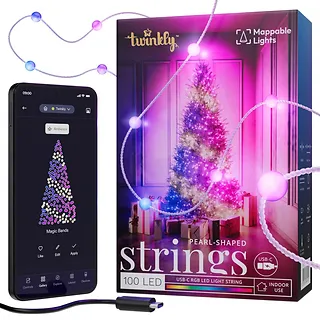 TWINKLY Inteligentne lampki dekoracyjne Strings USB-C (Candies) 100 LED RGB, perły, przezroczysty przewód, 6 m