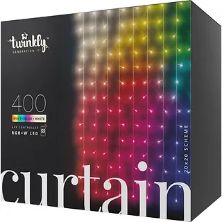 TWINKLY Inteligentna kurtyna Curtain 400 LED RGB+W 3x2m, przezroczysty przewód