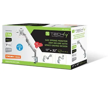 Techly Uchwyt do monitora 17-32 cali LCD 9 kg biurkowy gazowy obrotowy