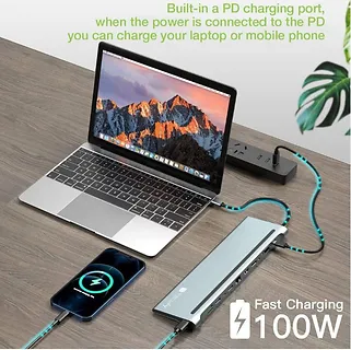 Techly Stacja dokująca notebook USB-C na HDMI/DP/VGA/USB-A/RJ45/SD/USB-C PD