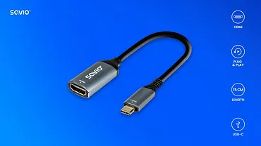 Savio Adapter USB-C (M) - HDMI (F), 4K, 60Hz, aluminium, AK-78