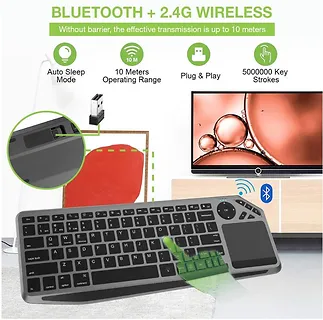 Techly Klawiatura bezprzewodowa BT/RF 2.4GHz touchpad LED