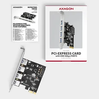 AXAGON PCEU-430RS Kontroler PCIe 4x port USB 3.2 GEN 1, UASP, chipset  Renesas, 15-pin SATA zasilacz