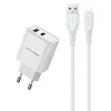 AWEI Ładowarka sieciowa GaN PD81L 22,5W USB+USB-C + Kabel USB/Lightning