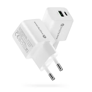 everActive Ładowarka sieciowa GaN 1X USB, 1X USB-C 20W QC3.0 Biała