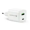 everActive Ładowarka sieciowa GaN 1X USB, 1X USB-C 45W QC4+ PD Biała