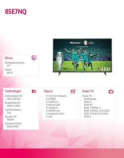 Hisense Telewizor QLED 85 cali 85E7NQ