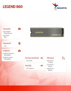 Adata Dysk SSD LEGEND 860 1TB PCIe 4x4 6000/4000 MB/s M.2