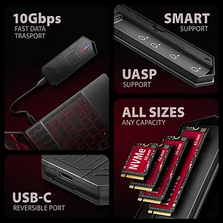 AXAGON EEM2-GAM Obudowa zewnętrzna aluminiowa USB-C 3.2 Gen 2 M.2 NVMe/SATA SSD Gaming