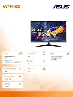 Asus Monitor 27 cali VY279HGR IPS HDMI 120Hz FHD