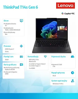 Lenovo Ultrabook ThinkPad T14s G6 21M1000GPB W11Pro 7 PRO 360/32GB/1TB/INT/14.0 WUXGA/Black/3YRS Premier Support + CO2 Offset