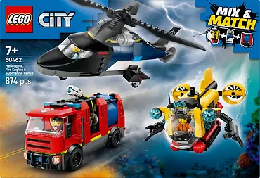 LEGO Klocki City 60462 Zestaw z helikopterem, wozem strażackim i łodzią