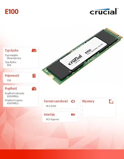 Crucial Dysk SSD E100 1TB M.2 NVMe 2280 PCIe 4.0 5000/4500 MB/s