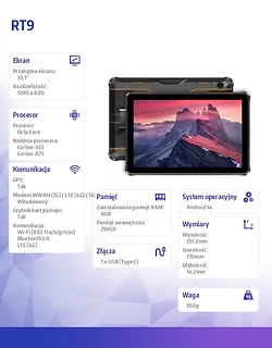 OUKITEL Tablet RT9 6/256GB Pomarańczowy