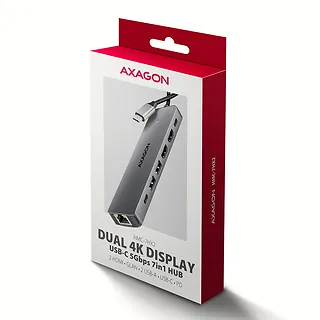 AXAGON HMC-7HX2 Wieloportovy hub 7in1 5Gbps, 2x USB-A + 1x USB-C, 2x HDMI 4K 60Hz, GLAN, PD 100W, 15cm kabel USB-C