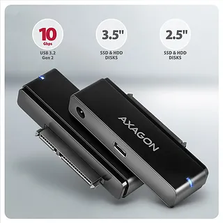 AXAGON ADSA-FPX Adapter USB-C 10Gbps SATA 6G 2.5"/3.5" SSD/HDD FASTPORT X, w tym zasilacz, 60cm USB-C/USB-A kabel