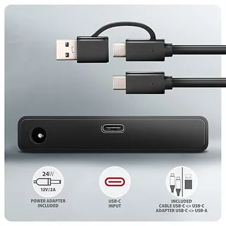 AXAGON ADSA-FPX Adapter USB-C 10Gbps SATA 6G 2.5"/3.5" SSD/HDD FASTPORT X, w tym zasilacz, 60cm USB-C/USB-A kabel