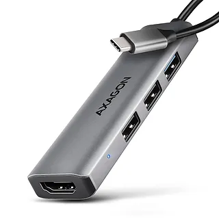 AXAGON HMC-H3A Wieloportowy hub USB 4in1, 5Gbps, 3x USB-A (2x USB2.0, 1x USB3.0) + HDMI 4K/30Hz, metal, 15cm USB-C kabel