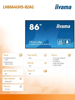 IIYAMA Monitor 86 cali LH8664UHS-B2AG,24/7,IPS,ANDROID.11,4K,3xHDMI,RJ45,    2xUSB,WiFi