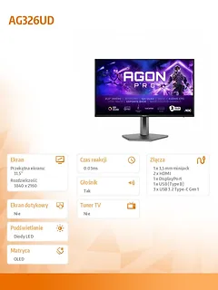 AOC Monitor AG326UD 31.5 cala 4K QD-OLED 165Hz HDMIx2 DP Pivot Głośniki