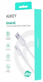 AUKEY Kabel CB-NAC1 White nylonowy USB C - USB A | 1m | 3A | 60W PD | 20V