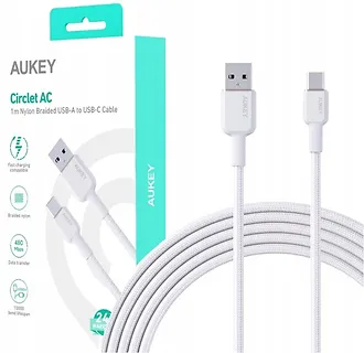 AUKEY Kabel CB-NAC1 White nylonowy USB C - USB A | 1m | 3A | 60W PD | 20V