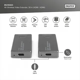 Digitus Przedłużacz/Extender HDMI bezprzewodowy 30m UHD 4K30Hz audio (zestaw)