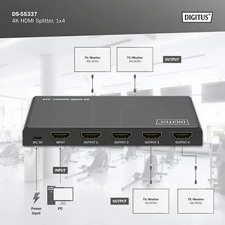 Digitus Rozdzielacz/Splitter HDMI 1x4, 4K/60Hz UHD z HDR, 18 Gbps, HDCP 2.2, EDID