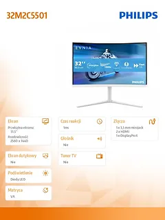 Philips Monitor 31.5 cala 32M2C5501 Curved VA 180Hz HDMIx2 DP HAS Ambiglow