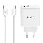 Savio Ładowarka sieciowa LA-10 30W Quick Charge Power Delivery 3.0 Biała + Kabel