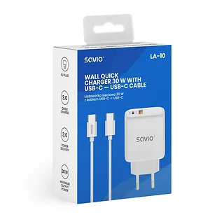 Savio Ładowarka sieciowa LA-10 30W Quick Charge Power Delivery 3.0 Biała + Kabel