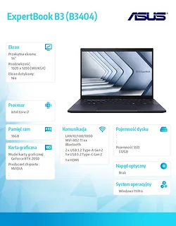 Asus Notebook ExpertBook B3 B3404CVF-Q50005X - i7-1355U/16GB/512GB/RTX 2050/14 WUXGA/Win 11 PRO/3YRS