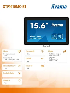 IIYAMA Monitor 16 cali OTF1616MC-B1, VA,poj.10pkt.1100cd,IP65, outdoor, VGA,HDMI,DP,RJ45