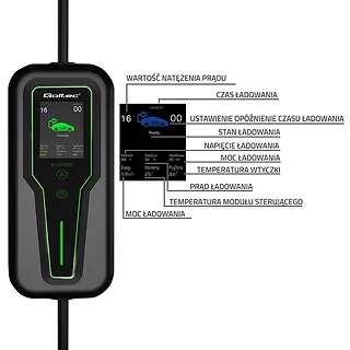 Qoltec Mobilna ładowarka do samochodu elektrycznego EV z regulacją 2w1  Typ2 | 3.5kW | 230V | LCD | Przenośna | Wallbox | 5m