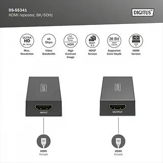 Digitus Wzmacniacz sygnału (Repeater) HDMI do 10m 8K/60Hz, do 13m 4K/60Hz HDCP 2.3