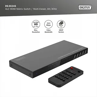 Digitus Przełącznik/Matrix HDMI 4/2-porty 4K/30Hz UHD HDCP 1.4 audio z pilotem