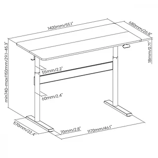 Ergo Office Biurko stolik z blatem 140x68cm ER453 regulacja