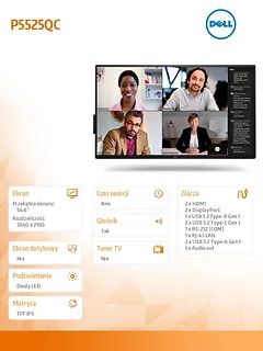 Dell Monitor 54.6 cala P5525QC IPS 4K UHD/16:9/HDMI/DP/USB-C/RS232/USB/RJ45/Speakers/3Y